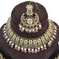 Pink - Large Size Antique Gold Finish Necklace Set with Earrings - RAK501  KC 0424