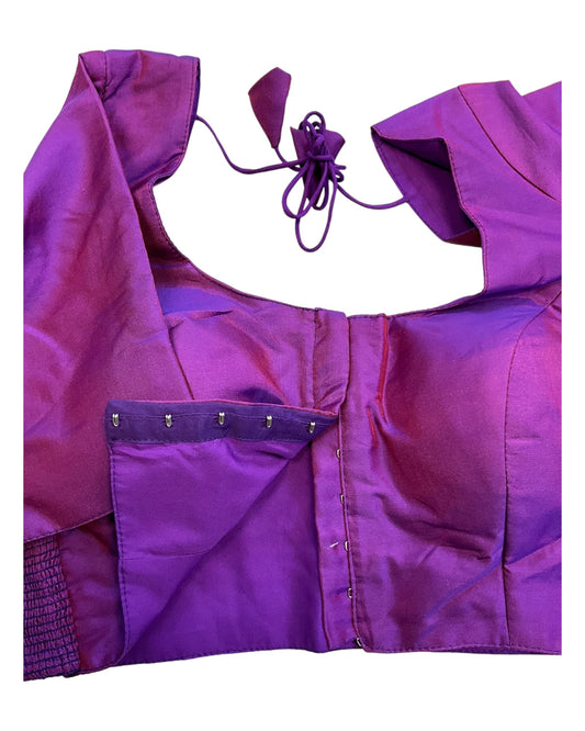 Purple - HYBRID Silky Saree blouse - With Elastic on both side for Great fit - Size 36",38", 40" S M L  - VAM1216 Ap