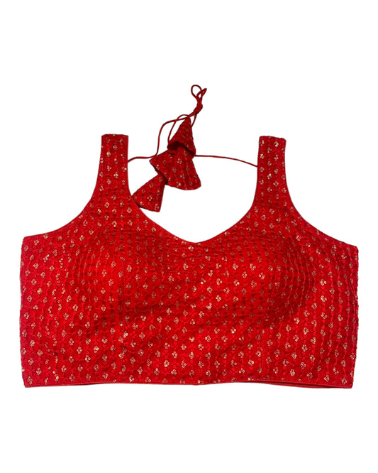 Red - Fully Embroidered V neck Saree / Lehenga blouse - With Cups - Margin to loosen - UK Stock - AF2344 H 0923