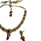 Fuchsia / Magenta / Ruby - Medium Size Gold Finish Necklace Set with Earrings & Head Piece - SLV90 04Cp26