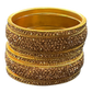 Dark / Antique Gold Finish - Set of 6 Stone Bangles -  M to XXL - 5Line 07Kp26