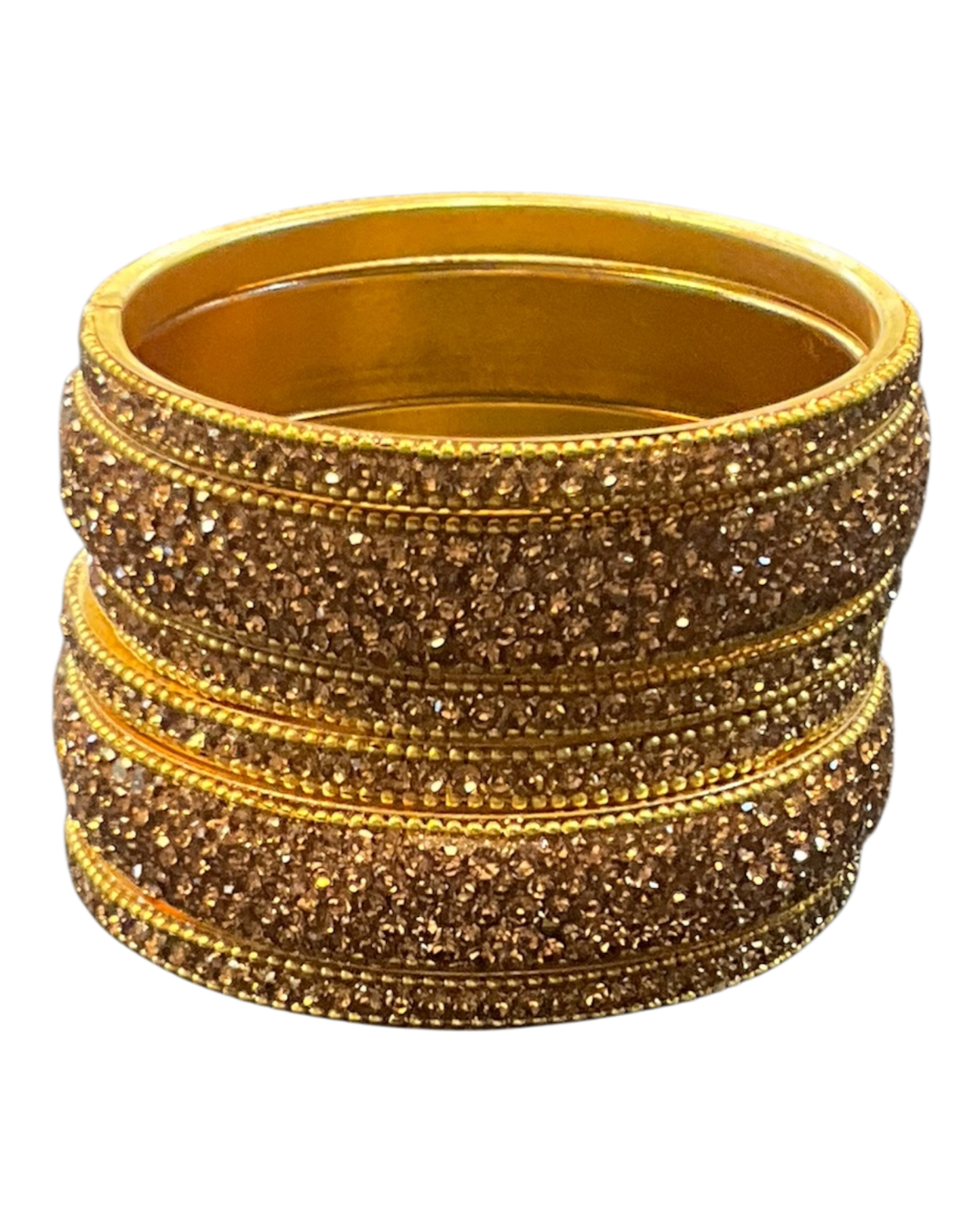 Dark / Antique Gold Finish - Set of 6 Stone Bangles -  M to XXL - 5Line 07Kp26