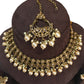 Gold / Nuetral - Large Size Antique Gold Finish Necklace Set with Earrings - VJY403  C 0424