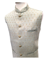 Sea Green - Benarasi Handloom Brocade Mens Waistcoat - KCS2303 KK 0923