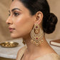 Dark Pink / Magenta - Royal Teardrop Kundan & Pearl Chandbali Earrings - 6ER240 10Rp26