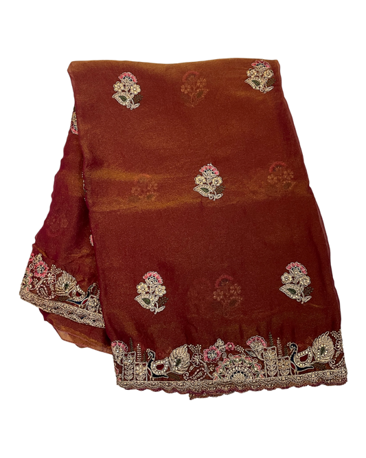Rust / Orange - Fancy Party Saree with Blouse Piece - UK stock - 24hr Dispatch - LTF906 07VV26