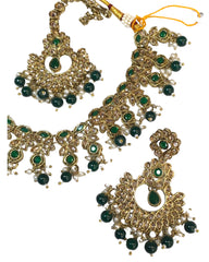 Green - Large Size Necklace Set with Earrings - PRI1752 KK 0424