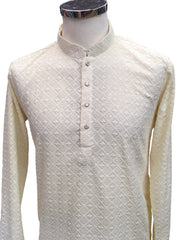 Cream - Lucknowi Sequins Mens Indian Kurta set - Weddings / Walimas , Sangeet, Eid, Mehndi / Henna - YD2401 KT 0324