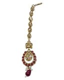 Magenta - Antique Gold Finish Medium Size Tika Head Piece - Indian Ladies Fashion Jewellery - AE2435 11Vp24