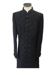 Stunning Black Self Brocade Sherwani with Hand work -  BS893 CP 0823