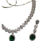 Green - Medium - Silver Finish Necklace Set with Earrings - AE2408 A 0724