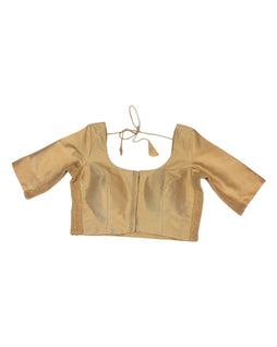 Gold - HYBRID Silky Saree blouse - With Elastic on both side for Great fit - Size 34"-44" - XS, S, M, L, XL, XXL - VAM1216 A