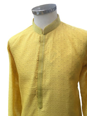 Haldi Yellow Handloom Banarasi Mens Kurta Set - UK Stock - 24h Dispatch - HONDA69 KC 0324