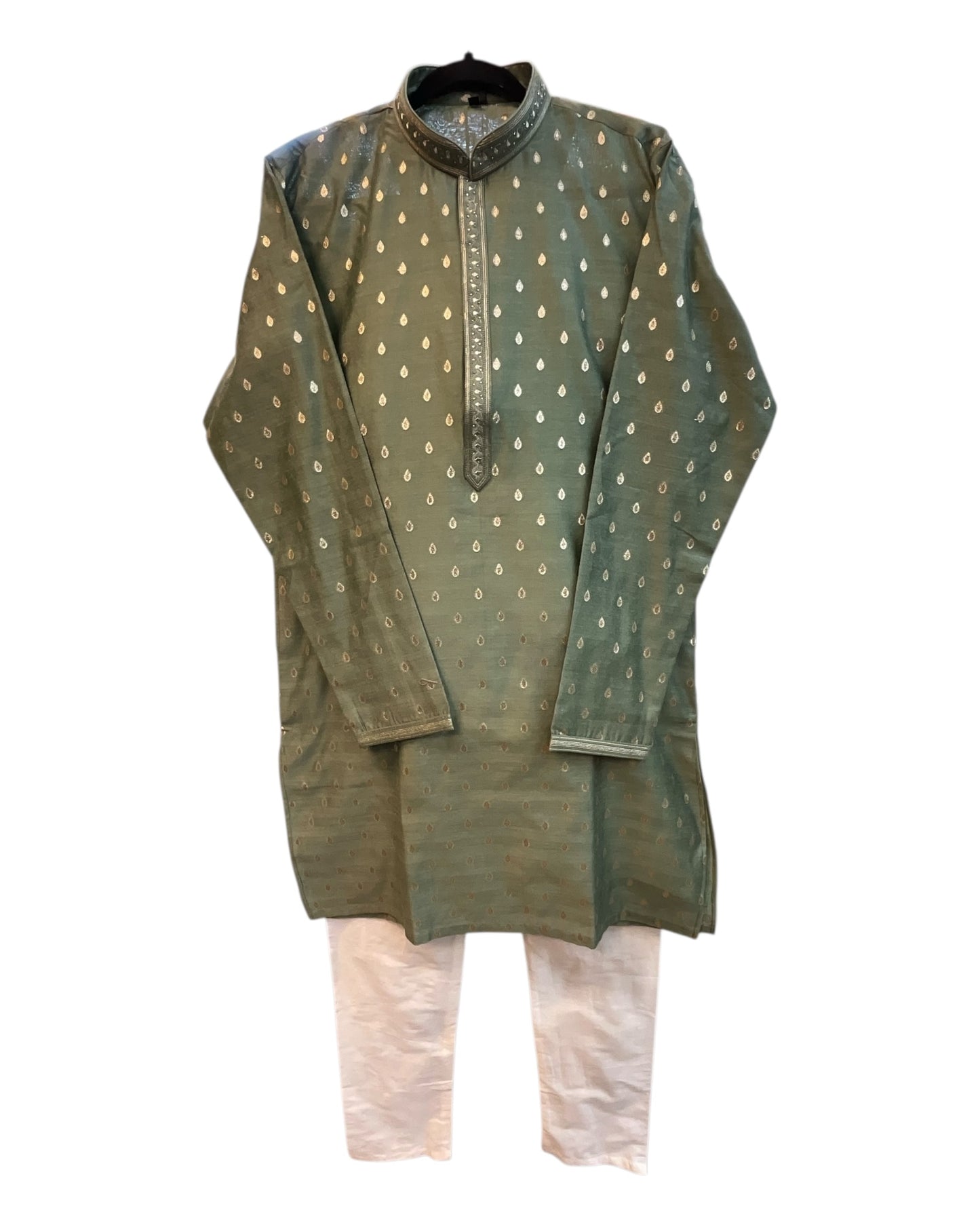 Pista Green - Banarasi Handloom Mens Indian Kurta set - UK Stock - Weddings / Walimas , Sangeet, Diwali, Eid, Mehndi / Henna - VEE2562 VR