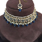 Navy Blue - Medium Size Antique Gold Finish Choker Necklace Set with Earrings - RAK149  C 0424