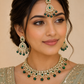 Green - Large Size Antique Gold Finish Necklace Set with Earrings & Tika (Head Piece) - UK Stock - JIG86 08C25
