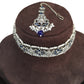 Blue  - Large Size Silver Finish Necklace Set with Earrings - RAK95  KV 0424