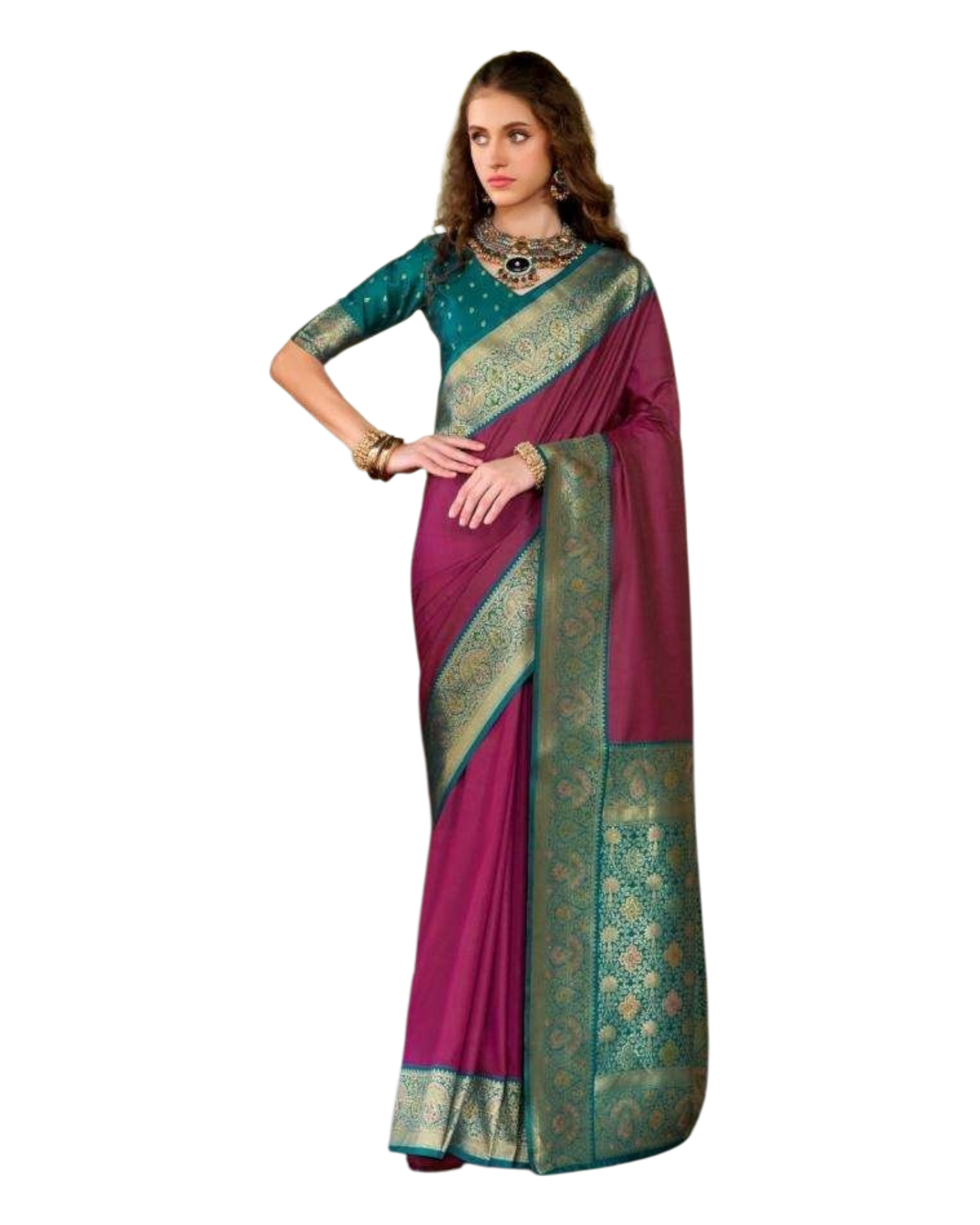 Dark Magenta - Silky Handloom Banarasi Saree with Blouse Piece - RP386 12KH25