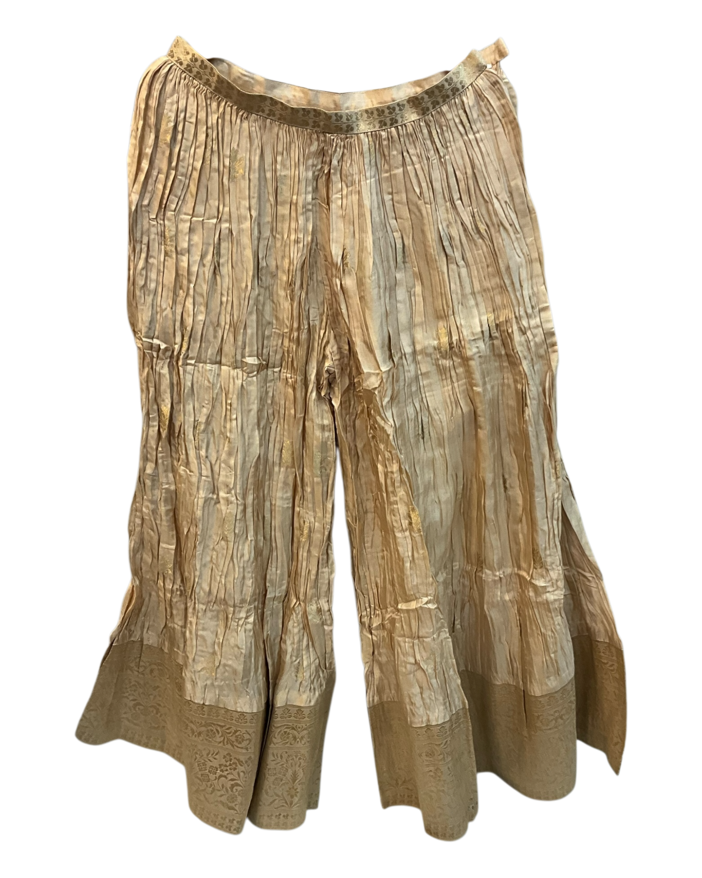 Light Gold / Beige - Designer Ladies Short Top Palazzo Trousers Suit - Size 10/12 (36"/38") - VMK PIHU AY