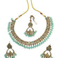 Sea Green - Antique Gold Finish Necklace & Earrings Set - Bollywood - Weddings - KAJ1039 11KK24