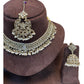 Gold / Neutral - Medium Size Antique Gold Finish Necklace Set with Earrings & Tika Head piece - GGA05  KV 052