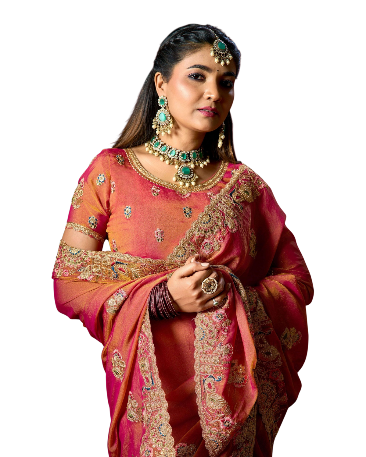 Rust / Orange - Fancy Party Saree with Blouse Piece - UK stock - 24hr Dispatch - LTF906 07VV26