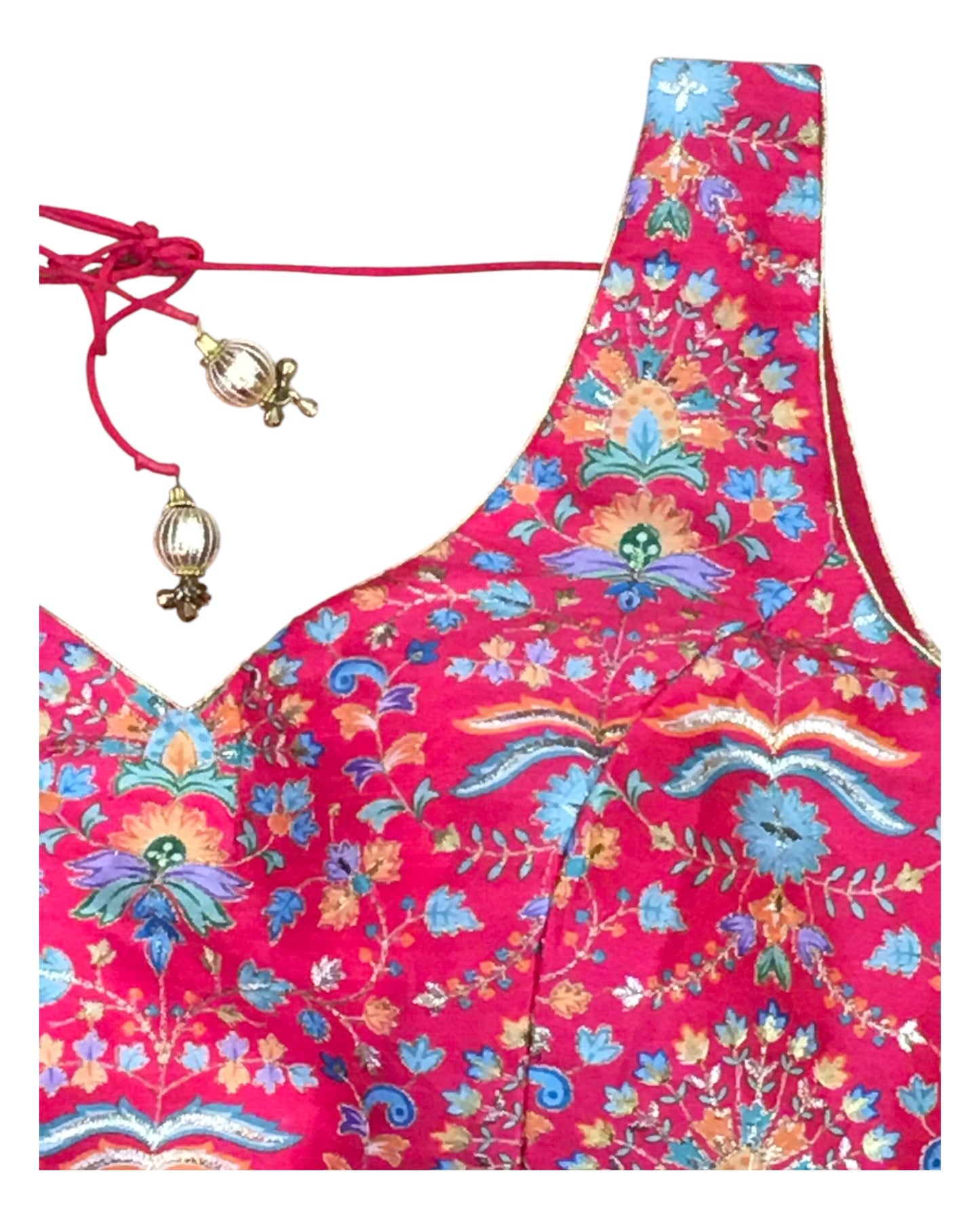 Coral - Silky Block Print Saree / Lehenga blouse - 40" Bust (UK 14) Can be let out to size 16  - X1199 01KV25