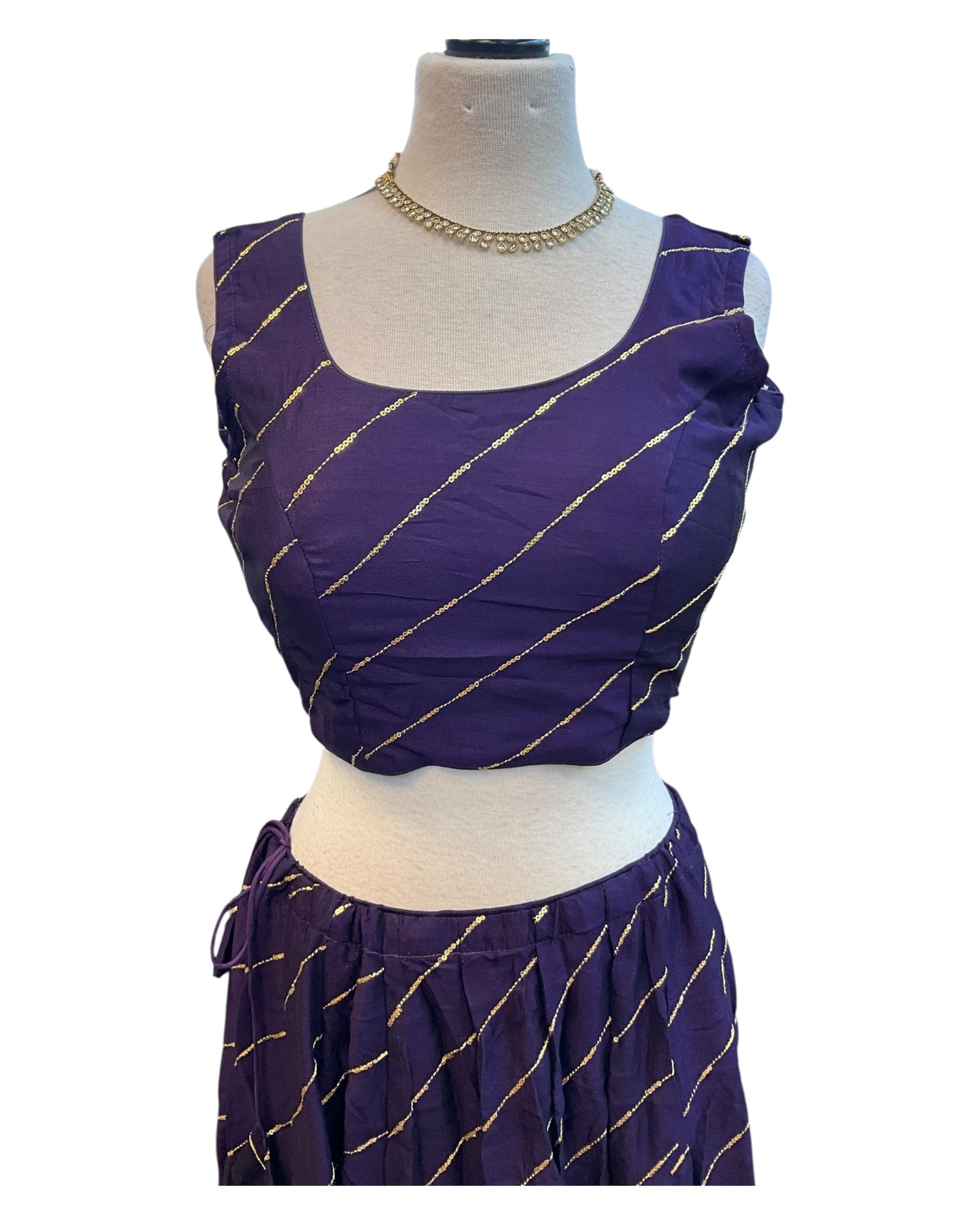 Dark Purple -  Dupion Silk Lehenga Set - Garba / Dandia , Mehndi / Sangeet / Weddings - Size UK 12 (38" Bust) Adjustable to Size 14 - UK Stock - 24h Dispatch - AF2506 09TY25