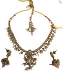 Pink - Medium Size Necklace Set with Earrings - SLV47  KY 0424