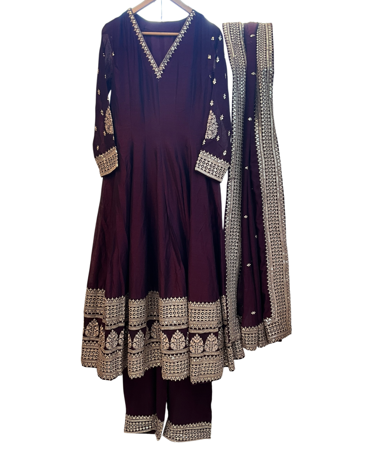 Size 12 (38") - Wine - Designer -  Ladies Long Top / Dress Anarkali Trousers Suit - VMK Afsana 04RA26