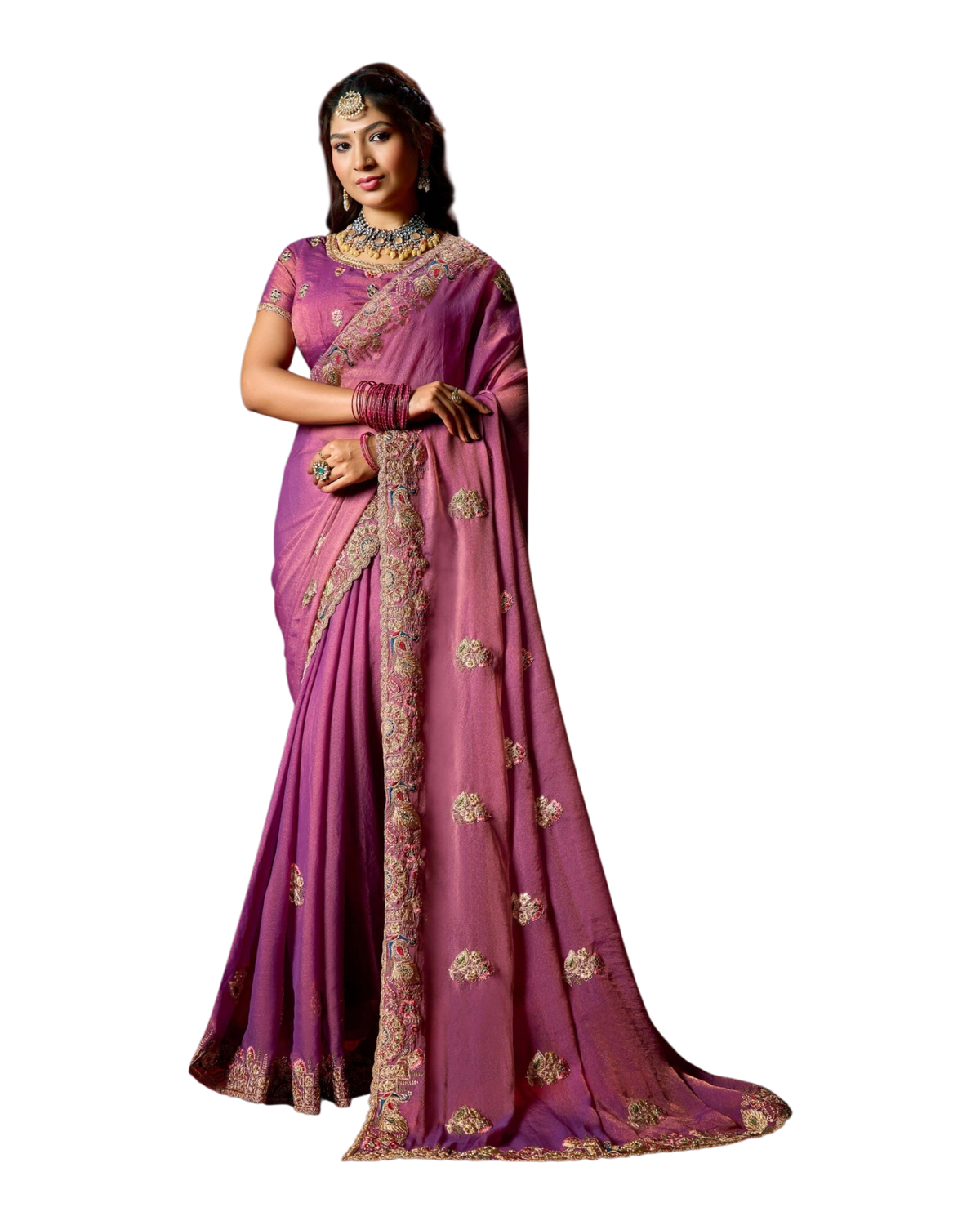 Dark Pink - Fancy Party Saree with Blouse Piece - UK stock - 24hr Dispatch - LTF904 07VV26