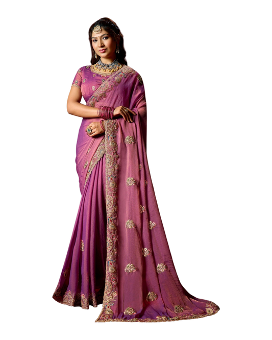 Dark Pink - Fancy Party Saree with Blouse Piece - UK stock - 24hr Dispatch - LTF904 07VV26