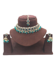 Turquoise - Medium Reverse Stone Choker Necklace set - Bollywood - Weddings - MNA935 C 0923