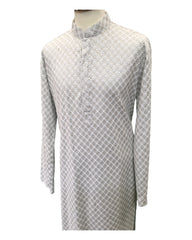 Light Grey Fully Embroidered Mens Kurta Set - UK Stock - 24h Dispatch - MAHARAV VA 0223