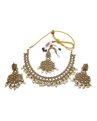 Gold - Large Antique Gold Finish Necklace set - Bollywood - Weddings - KAJ979KJ 0923