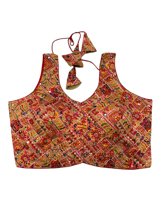 Maroon - Silky printed Saree / Lehenga blouse - With Mirror Work - Margin to loosen - UK Stock - AF2342 A 0923