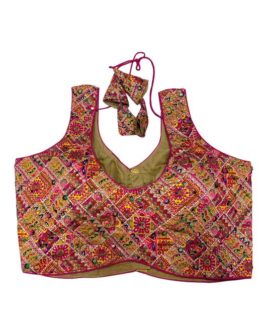 Magenta - Silky printed Saree / Lehenga blouse - With Mirror Work - Margin to loosen - UK Stock - AF2342 A 0923
