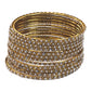 White Stones - Set of 12 Stone / Pearl Bangles - Antique Gold Finish (Pair) - JAN739 Vp 0923