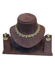Green - Small Size Antique Gold Finish Necklace Set - AE2504 R 0525