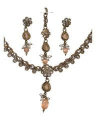 Peach - Small Size Antique Gold Finish Necklace Set with Earrings & Head Piece /Tika- SLV78  11Ap24