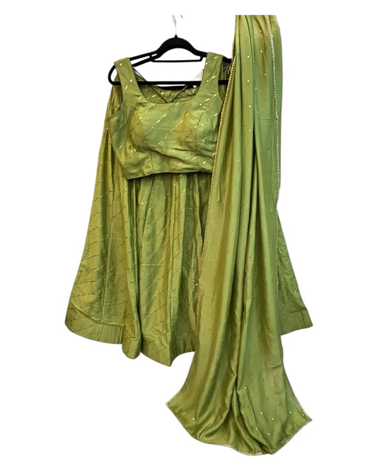 Light Green -  Dupion Silk Lehenga Set -  - Garba / Dandia , Mehndi / Sangeet / Weddings Size UK 12 (38" Bust) Adjustable to Size 14 - UK Stock - 24h Dispatch - AF2506 09TY25