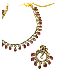 Dark Pink / Magenta - Small Size Antique Gold Finish Necklace Set with Earrings - Bollywood - AE2519 08C25