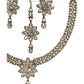 Clear - Medium Size Antique Gold Finish Necklace Set with Earrings & Head Piece /Tika- SLV80  11H24