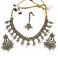 Clear / Neutral - Medium Size Antique Gold Finish Necklace Set with Earrings - KAJ1015  KV 0424