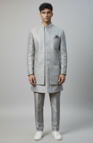 Silver / Grey - Mens Knee Length  Jacket with Long Waistcoat - Sherwani / Indo-Western - Fantastic Fit - KCS6600 03PV26