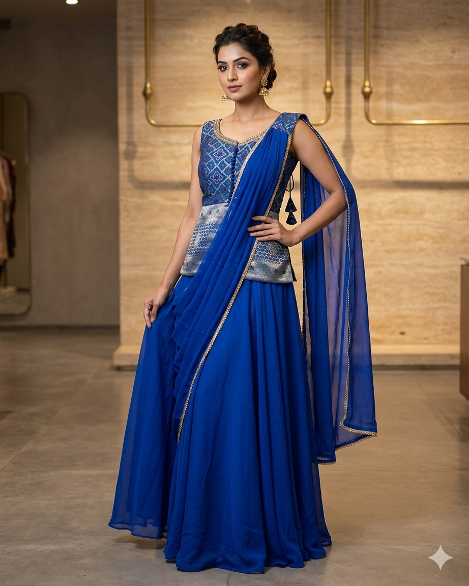 UK 14 / 40" - Royal Blue - Mid length - Ladies Sharara / Palazzo Trousers Suit - UK Stock - Sangeet / Henna / Weddings - HEL25321 VA