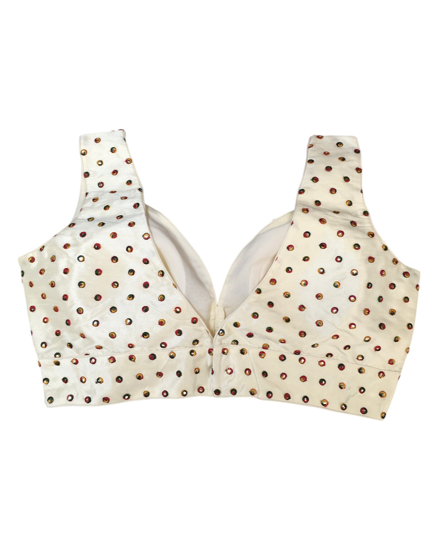 Cream / Off White - Multi Coloured Butti Saree blouse with cups,  Sleeveless - 42" - UK Stock - Quick Delivery - RNK - R948-KK