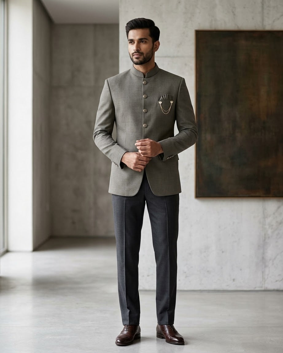 Olive Green - PREMIUM Slim Fit Mens Jute BandhGala / Prince / Chinese Collar Jacket - Fantastic Fit - CS2604 TV
