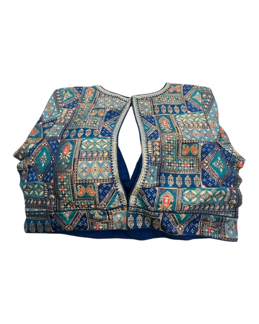 38" / UK 12 - Blue - Rich Banarasi Brocade Saree blouse with cups - UK Stock - Quick Delivery - RNK - R958-KC