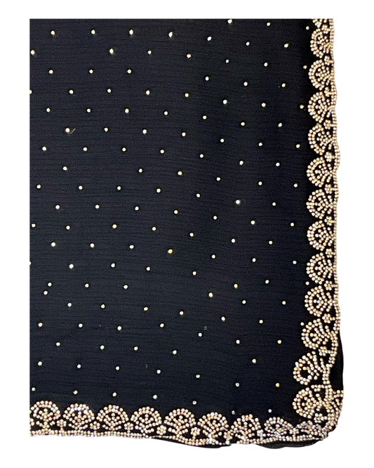 Black - Rich Saree with Stone Work Border and Blouse Piece - UK stock - 24hr Dispatch - RS2509 VA
